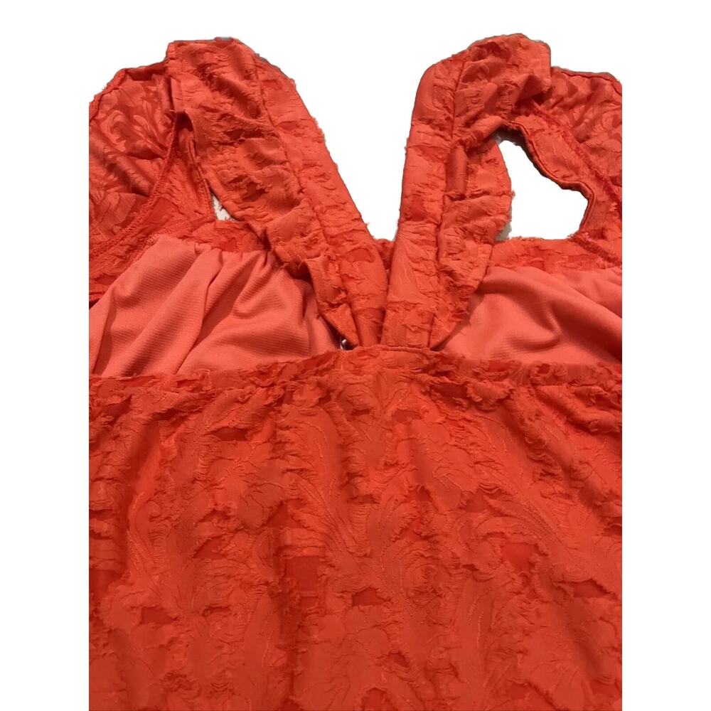 Lauren Conrad Flocked Ruffle Sleeveless Tank Top 3X Women's Shirt Spanish Coral - Picture 7 of 16